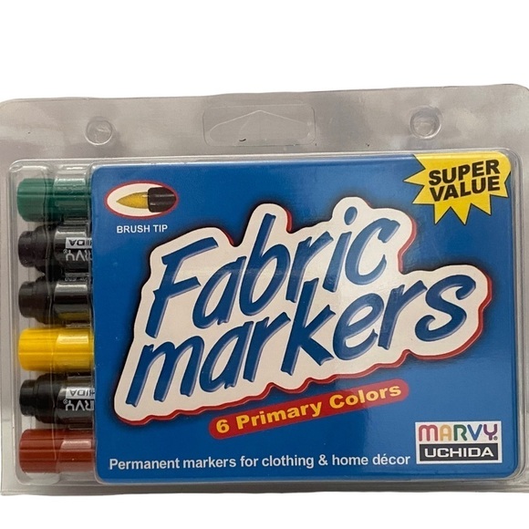 Marvy Uchida Fabric Markers 6 Primary Colors Brush Tip - Picture 1 of 5